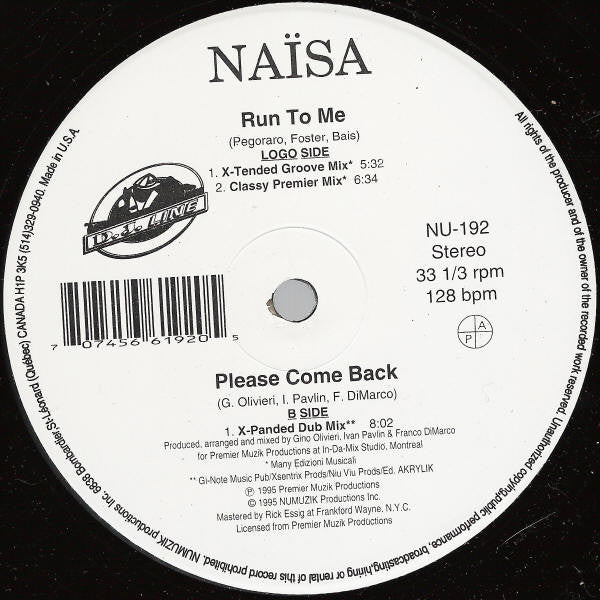 Naïsa : Run To Me / Please Come Back (12", Maxi)