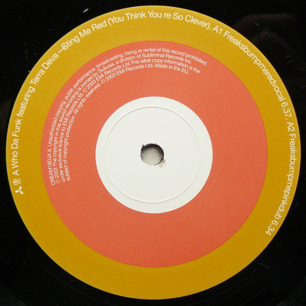 Who Da Funk : Sting Me Red (You Think You're So Clever) (The Freaks Mixes) (12", Promo)