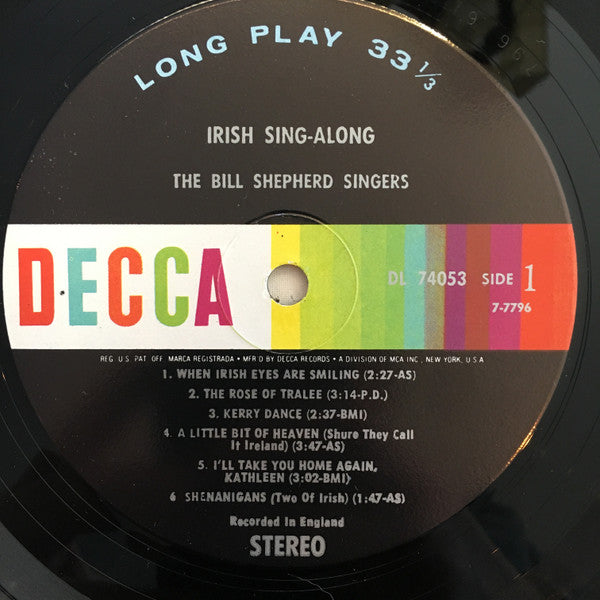 The Bill Shepherd Singers : Irish Sing-Along (LP, Album, RP)
