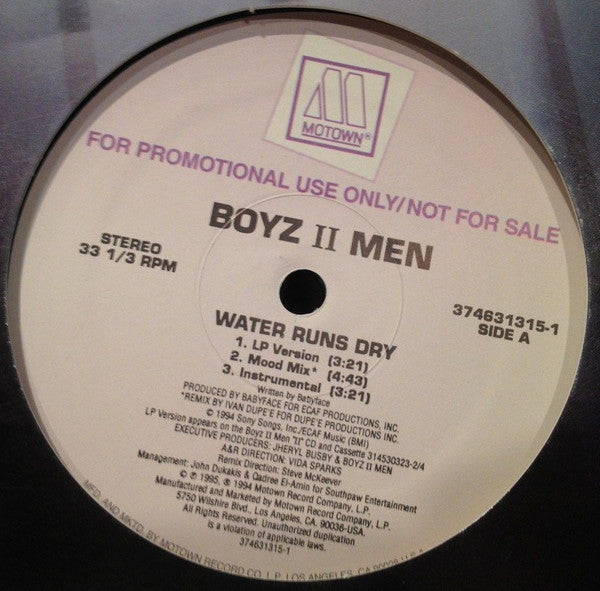 Boyz II Men : Water Runs Dry (12", Promo)