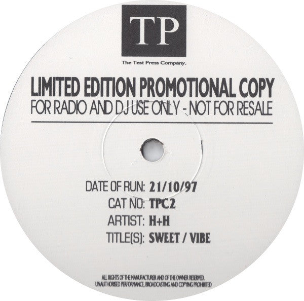 H+H : Sweet / Vibe (12", Ltd, Promo)