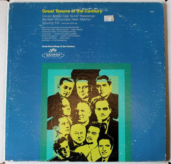 Enrico Caruso, Tito Schipa, Beniamino Gigli, Richard Tauber, Helge Roswaenge, Marcel Wittrisch, John McCormack (2), Heddle Nash, Lauritz Melchior, Jussi Björling, Georges Thill : Great Tenors Of The Century (LP, Comp)