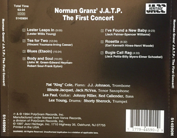 Jazz At The Philharmonic : The First Concert! (CD, Album, RE)