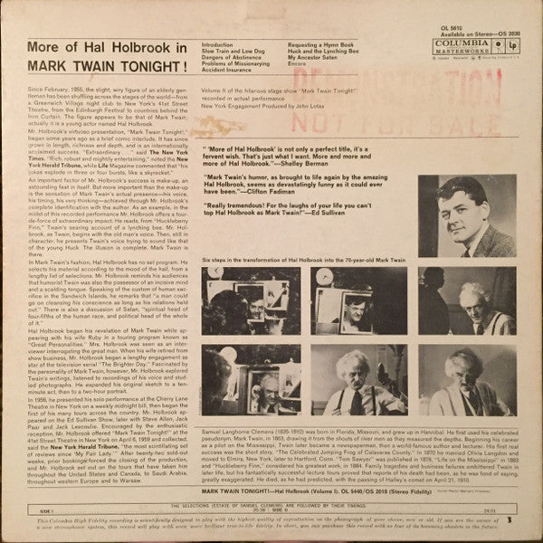 Hal Holbrook : More Of Hal Holbrook In Mark Twain Tonight! (LP, Album, Mono, Promo)