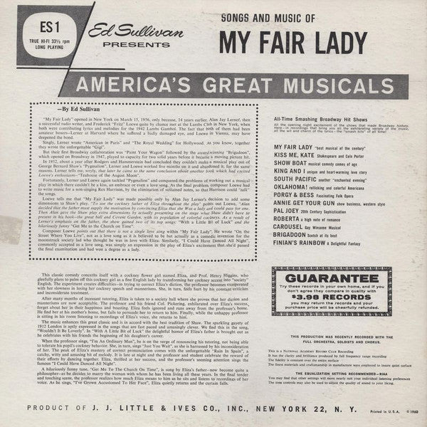 Ed Sullivan : Ed Sullivan Presents Songs And Music Of My Fair Lady (LP, Club)