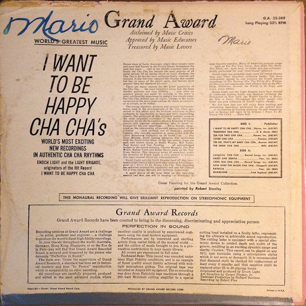 Enoch Light And The Light Brigade : I Want To Be Happy Cha Chas (LP, Album, Mono, RP)