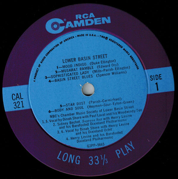 Dinah Shore, Lena Horne, Sidney Bechet, Dr Henry Levine's Barefooted Dixieland Philharmonic, Paul Lavalle And His Woodwindy Ten : NBC's Chamber Music Society Of Lower Basin Street (LP, Album, Comp, Mono)