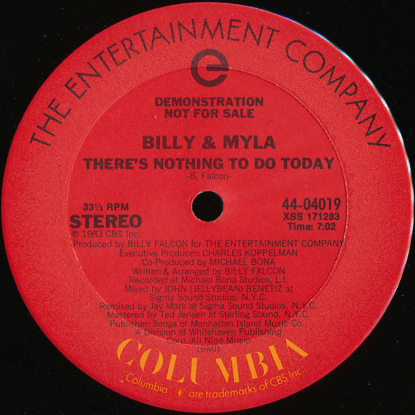 Billy & Myla : There's Nothing To Do Today (12", Promo)