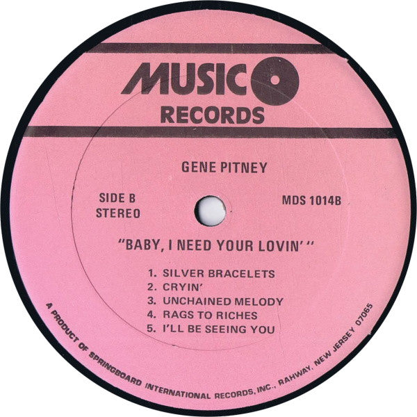 Gene Pitney : Baby, I Need Your Lovin': The Great Voice of Gene Pitney (LP, Comp)