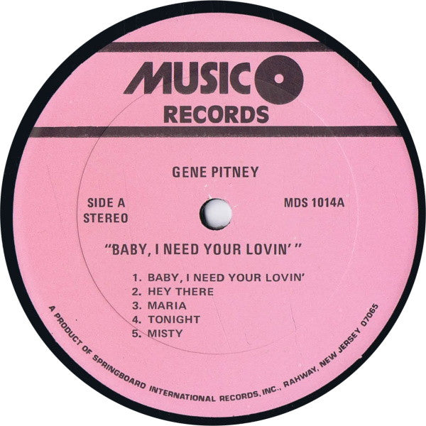 Gene Pitney : Baby, I Need Your Lovin': The Great Voice of Gene Pitney (LP, Comp)