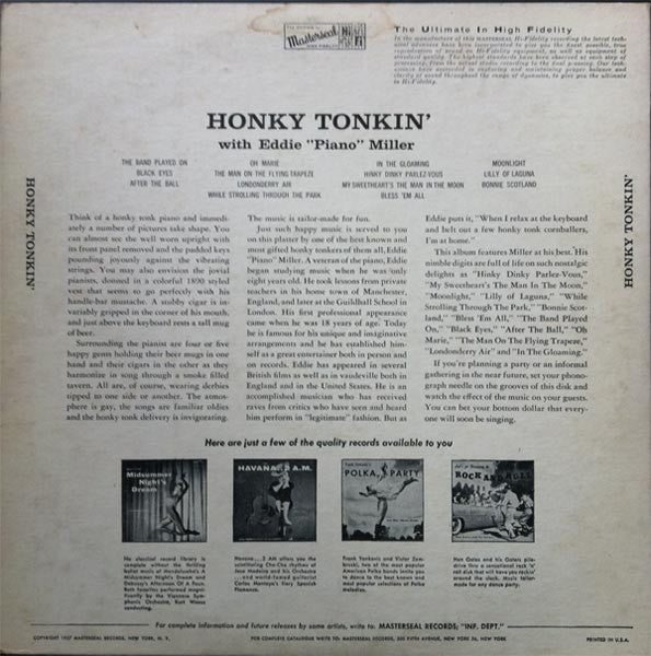 Eddie "Piano" Miller : Honky Tonkin' With Eddie (Piano) Miller (LP)